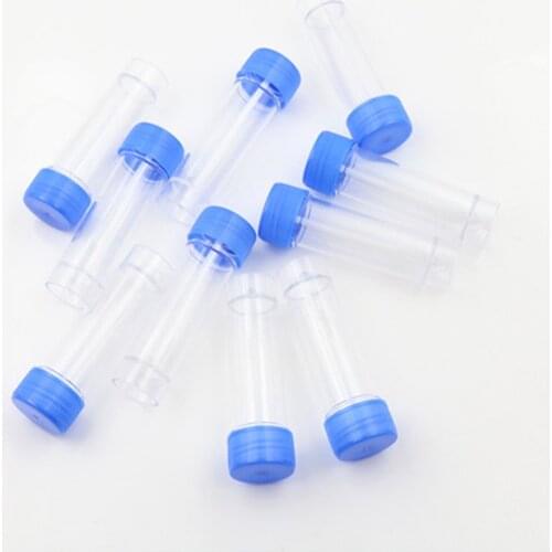 10pcs 30ml Stool Chemistry Plastic Test Tubes With Spoon Clear Specimen Test Container Blue Screw Top Wholesale