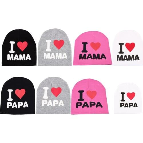 10pcs/lot New Fashion Baby Infant Cotton Beanie Hat I LOVE MAMA/PAPA Cap 3 Colors Cute Letter Print Warm Hat For Newborn Kids