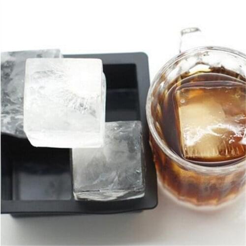 4 Hole Big Ice Cube Mold Jumbo Cavity Silicone Pudding Ice Tray Large Grid Square Ice Lattice Mould Kitchen Bar Accessories