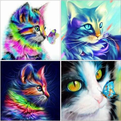 HUACAN Diamond Painting Cat Animal Cross Stitch Full Drill 5D Diamond Mosaic Butterfly Wall Decoration Wall Stickers