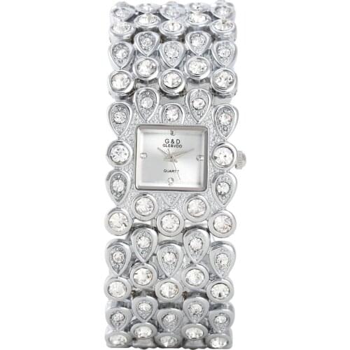 G&D Luxury Brand Womens Watches Gold Bracelet Watches Ladies Quartz Wristwatch Crystal Strap relogio feminino Clock Rectangel
