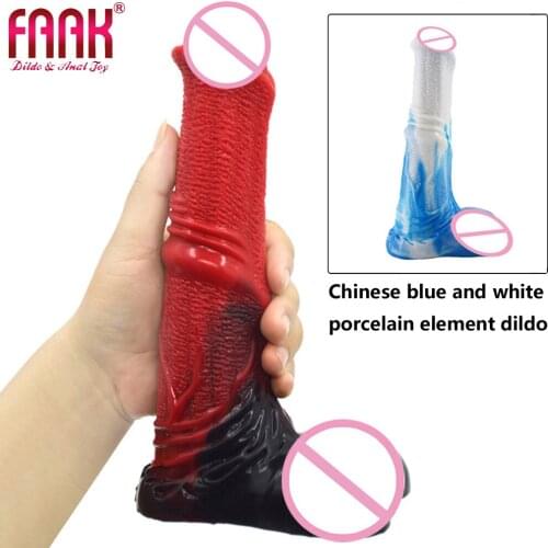 FAAK Animal Horse Dildo Red and Black Silicone Penis Big Cock Sex Toys for Women Anal Plug Adult Masturbator Clit Stimulate