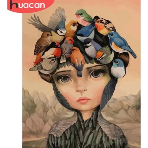 HUACAN Paint By Number Girl DIY Pictures By Numbers Bird Kits Hand Painted Painting Art Drawing On Canvas Gift Home Decor
