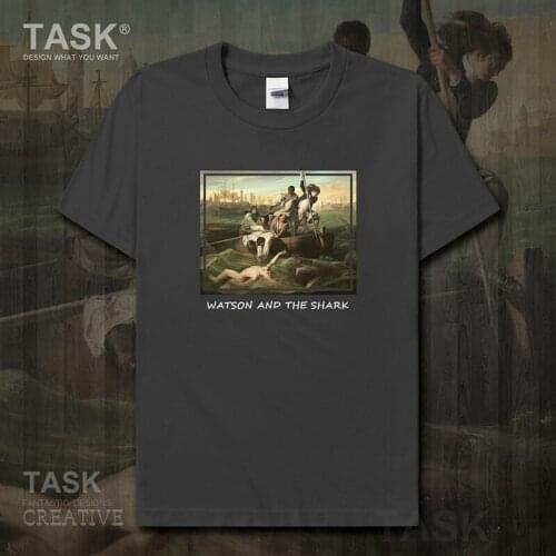 Personality fashion oil painting mens t-shirt Watson And The Shark retro print Short sleeve clothes cotton summer Streetwear new