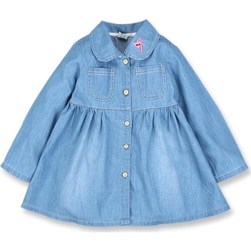 Girls Denim Dresses With Fox Embroidery Long Sleeve Dress Child Spring Autumn Dress for Girls Childrens Clothing 3-8 years