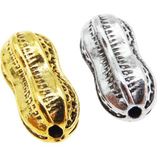 Julie Wang 4PCS Peanut Beads Small Groundnut Food Spacer Bead Antique Gold Silver Color Bracelet Jewelry Making Accessory