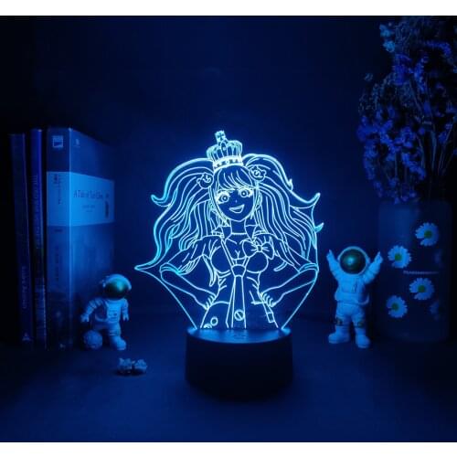 Gaming Room LED Desk Lamp Danganronpa Junko Enoshima Figurine 3D Night Light Anime Art Deco Home Decoration Otaku Table Decor