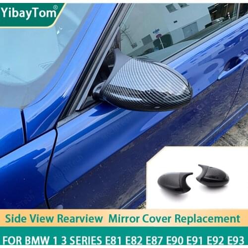 M3 Style Rearview Mirror Caps Carbon Fiber Look Horn Shape Replacement for BMW 1 3 Series E81 E82 E87 E90 E91 E92 E93 2004-2009