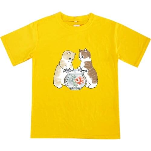 Summer Girls Kawaii Cat Graphics T-Shirt Casual Youth Teens Simple Tops Daily Oversized Soft Tee Tops Size XS-4XL