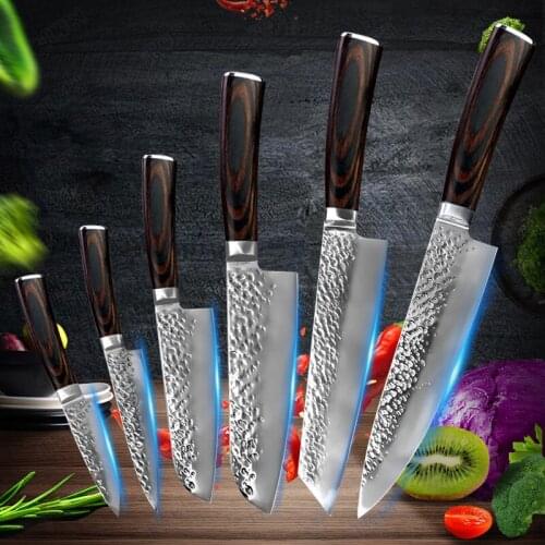 6pcs Forged Kitchen Knife Set Meat Vegetables Fruit Fish Santoku Professional Japanese Chef Knives Stainless Steel with Cover