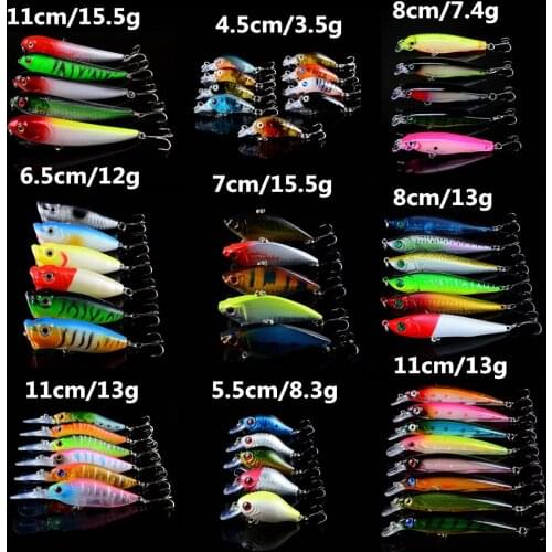 New 55pcs/lot Fishing Lures Set Mixed Minnow/Pencil/Popper/Crank and Lead Fish 9 Models bass Crankbait Wobbler Fishing Tackle