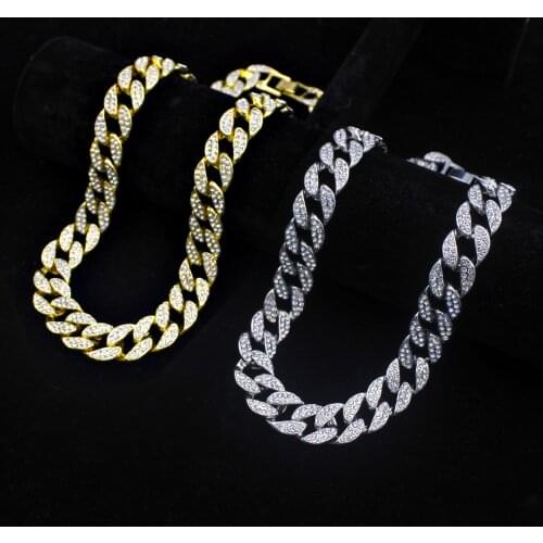 Fashion 16MM Gold Silver Color Cuban Link Chain Necklace Bracelet Men Hip Hop Chain Iced Out Bling Men Popularity Jewelry Gift