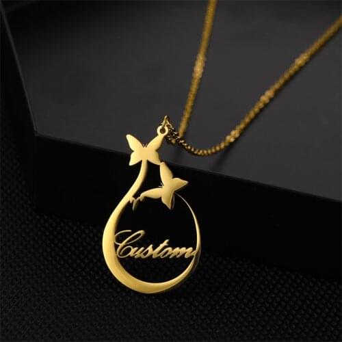 Handmade Custom Stainless Steel Name Necklaces for Women Customized Personalized Butterfly Necklace Nameplate Pendant Jewelry