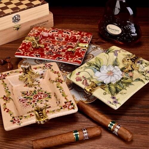 CIGARLOONG Cigar Ashtray Creative Large Home Living Room Decoration Copper Bone Ceramic 2 Slot Ashtray Cigar Holder
