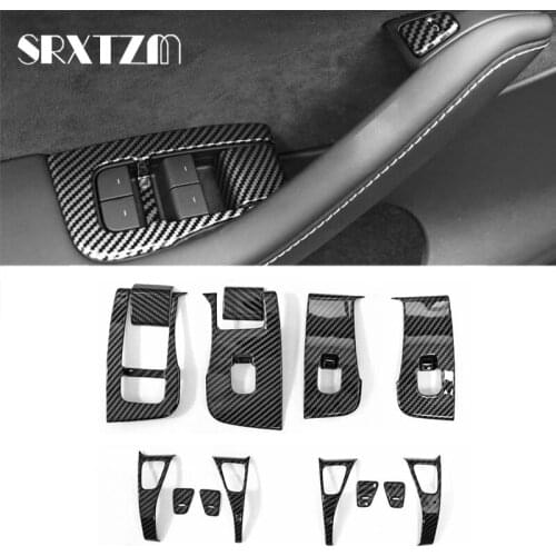 For Tesla Model 3 Model Y Car Window Lifter Door Switch Abs Carbon Fiber Decorate Car Accessories Patches