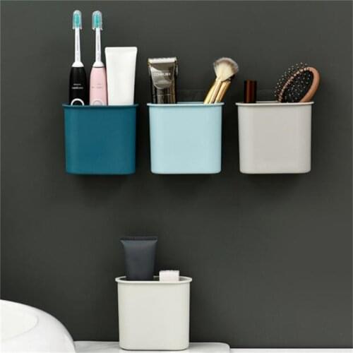 Simple Nordic Style Bathroom Shelf Storage Shampoo Holder Seamless Wall Mounted Adhesive Storage Rack Hook Bathroom Accessories