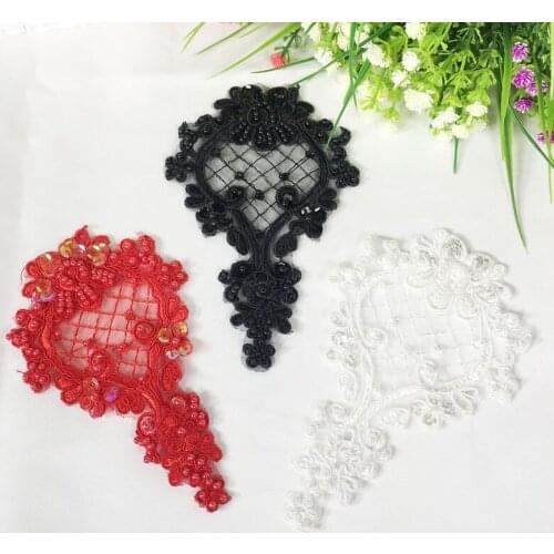 5 pieces black white wine color Luxury handworkl beads lace motif flower wedding dress clothing accessories beaded applique
