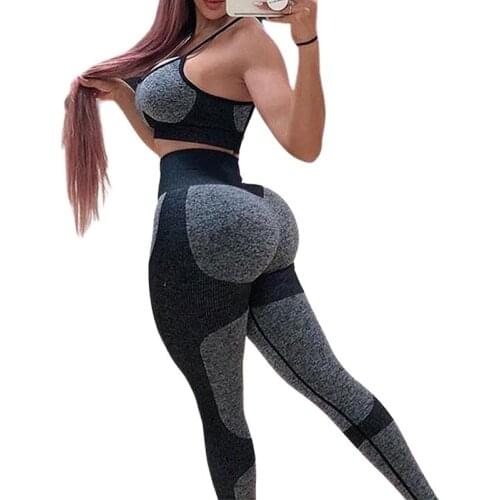 SALSPOR Seamless Set Women Workout Shockproof Bra High Waist Fitness Leggings Women Slim Sets Hip Push Up Legging Suit Jeggings
