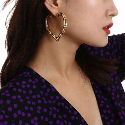 Hoop Earrings Women Heart Drop Earrings European Yellow Gold Color Trendy Heart Big Earrings Jewelry Kolczyki Pendientes