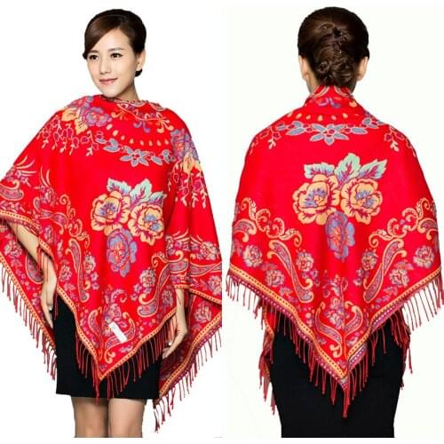 Shawl Dual-Use Thickening WomenS Autumn Winter Oversized Square Scarf Ethnic Style Cashmere Chinese Knot Large Square Scarf