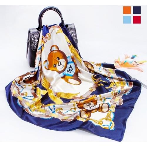 Bear Printed Silk Scarf Women 2021 Spring New Imitation Silk Satin Satin Square Scarf Scarf Turban Shawl Wholesale Hijab