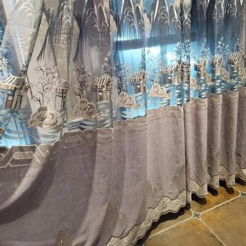 European Style Curtains Tulle Window Curtains for Bedroom living room study embroidered curtain Classical embroidery curtain
