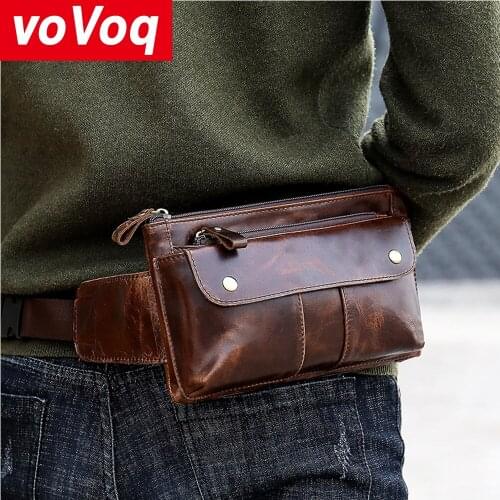 Fashion Mens Waist Bag Chest Bag Genuine Leather Waterproof Fanny Pack Messenger Shoulder Small Bags Multifunction Waist Pack