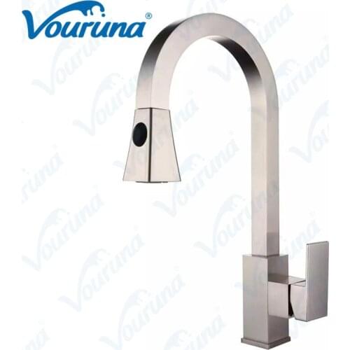 Vouruna Tatanic Square Style Kitchen Faucet Pull Out Kitchen Sink Mixer Tap Nickel Brushed Solid Brass