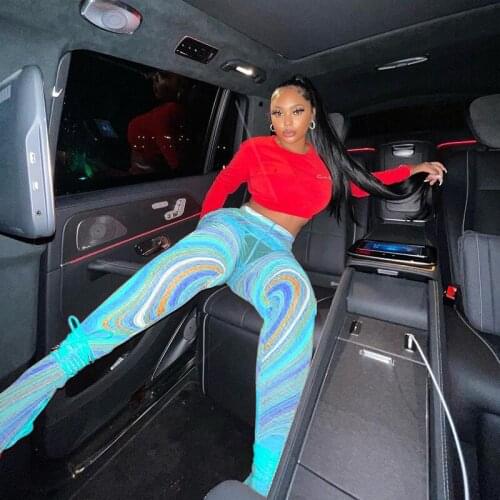 YAPU Mesh Print Foot Pants Women Medium Waist Skinny Body-Shaping Leggings 2021 Fashion Sexy High Street Female Trousers Hot