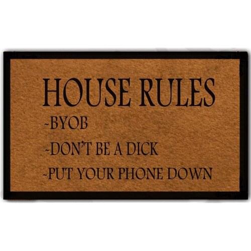 Custom Funny Entrance Doormat House Rules Indoor Outdoor Decoration Rubber Non-slip Door Mat