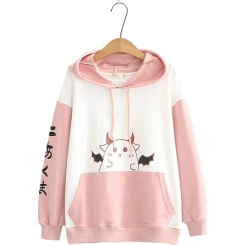 Women Hooded Sweatshirts Harakuju Cartoon Print Cute Hoodies 2021 Autumn Long Sleeve Sleeve Sweet Style Pullover Tracksuits