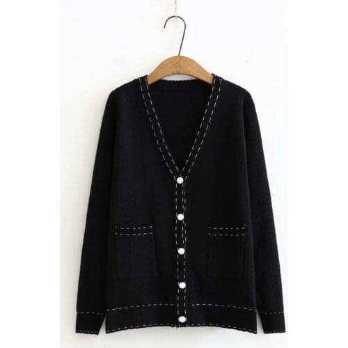 Plus size knitted solid white V neck Cardigan women sweater jacket 2021 new spring autumn casual ladies sweaters female tops