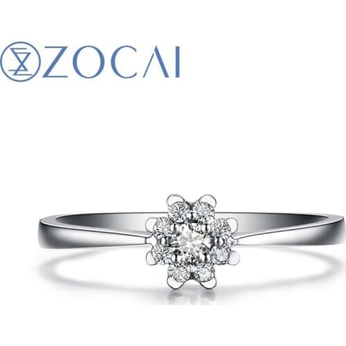 ZOCAI BRIGHT MOON HEART 0.13 CT NATURAL CERTIFIED H / SI DIAMOND ENGAGEMENT RING ROUND CUT 18K WHITE GOLD JEWELRY W02960