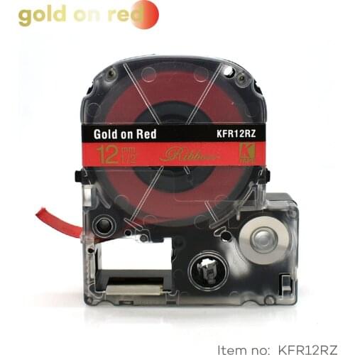 12mm Satin gold on red EPSON label tape label ribbon compatible for kingjim label maker LW-300 lw400 epson label printer KFR12RZ