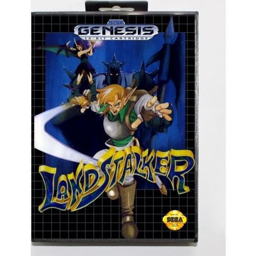 16 bit Sega MD game Cartridge with Retail box - Landstalker game cart for Megadrive for Genesis system