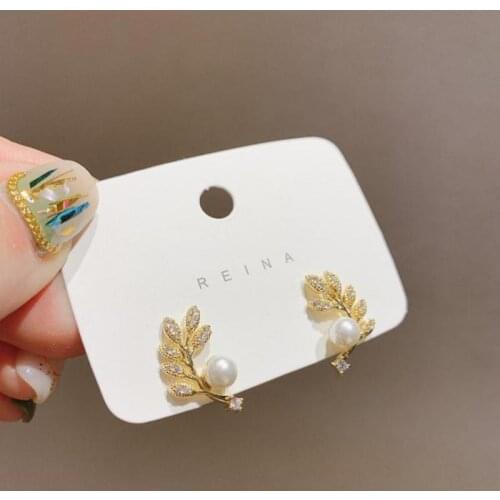 2020 Super Exquisite Leaflet Earrings Japanese And Korean Fashion Inlaid Pearl Wedding Earrings Gift