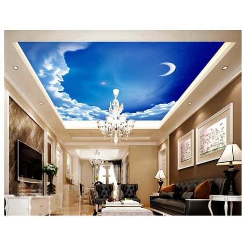 3d murals wallpaper custom Non-woven Blue sky white clouds the sky the moon zenith background wallpaper