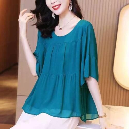 Women Blouse Short Sleeve Chiffon Blouses For Women 2021 Summer Chiffon Sweater Shirts Blusas Mujer De Moda