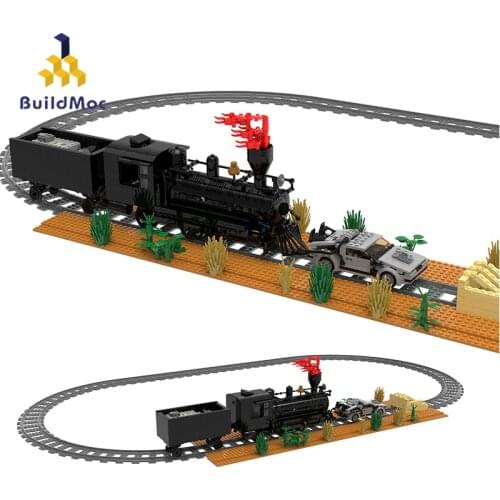 Buildmoc City Train Station Classic Movie Technical Car Train Track Tree Plant Model Building Blocks Bricks Childrens Toys Gift