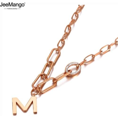 JeeMango Goth Titanium Stainless Steel Clay Crystal M Letter Pendant Necklace For Women Trendy Chain & Link Necklace JN20099