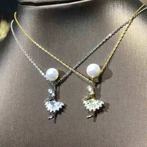 BALLERINA GIRL Pendant Necklace Accessory S925 Sterling Silver Pearl Pendant Chain Holder Silver&Gold Colors 3Pcs/Lot