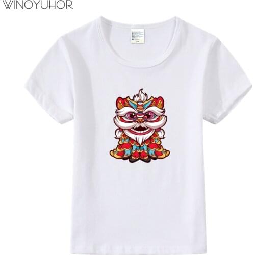 2020 Cartoon Chinese Lion Dance Printed Children T-Shirt Boys Girls T Shirt Short Sleeve Kids Tee Shirt New Summer Hot