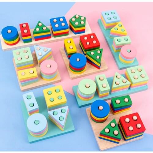 Baby Educational Toys Montessori Wooden Geometric Shapes Sorting Math Toddler Kid Stacked Puzzle Game Early Learning Child Gift