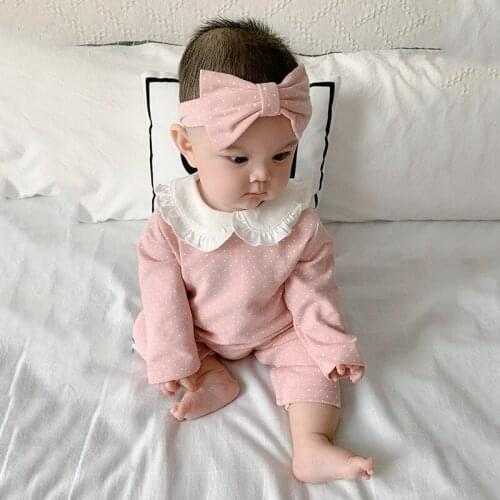 2020 Brand New 0-12M Newborn Infant Baby Girls Romper Headband 2PCS Bow Ruffles Sleeve Floral Pink Jumpsuit Spring/Auturm Romper