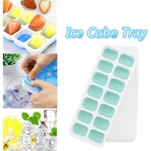 2Pc Summer Covered Ice Tray Set With 14 Ice Cubes Molds Jelly Ice Cream Mould Flexible Rubber Plastic Ice Box With Lid