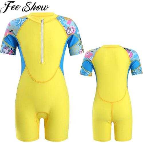 Short Sleeve Swimsuits Rashguard Girls Surfing Swimwear One-piece Swimming Diving Suit Zipper Bodysuit Rash Guards Bathing Suits
