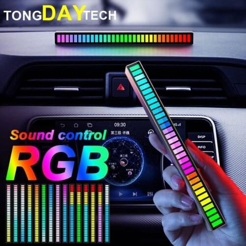 TongdaytechCar Sound Control Light RGB Voice-Activated Music Rhythm Ambient Light with 32 LED 18 Colors Car Home Decoration Lamp