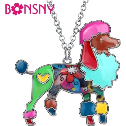Bonsny Enamel Alloy Fashion Poodle Dog Necklace Chain Pendant Choker Cute Animal Jewelry For Women Girls Pet Lovers Accessories