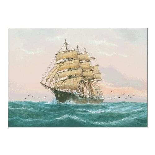 The Sea Sailing Boat Dawn Clear Picture Cross Stitch Kits Top Quality Counted 14CT Unprinted Embroidered Handmade Art Decor