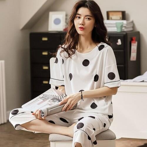 New Summer Cotton Female Sleepwear Short Sleeve Women Pajamas Set Casual Soft Sweet Big Size Pyjama Femme Homewear